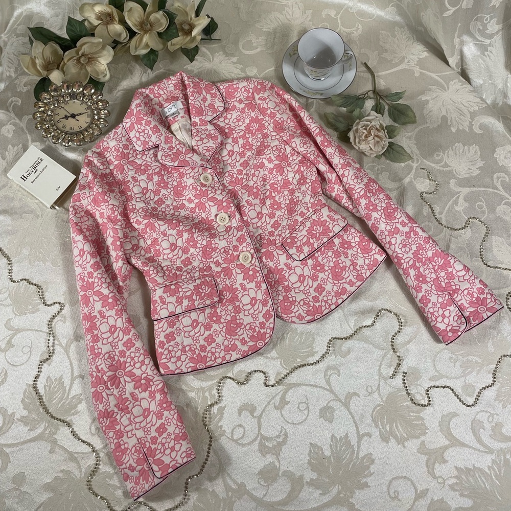 LOFT Pink and White Floral Suit Jacket